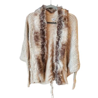 Military Hippie Felicity Fur Collar Trim Batwing Knit Cardigan
