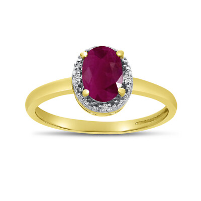 Ring 14 Karat Gelbgold ovaler Rubin und Diamant