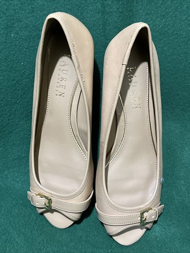 ZAPATOS DE VESTIR PARA MUJER TOSTADOS DE RALPH LAUREN TACONES DE CUÑA DEDOS ABIERTOS TALLA 6.5 B - Imagen 2 de 2
