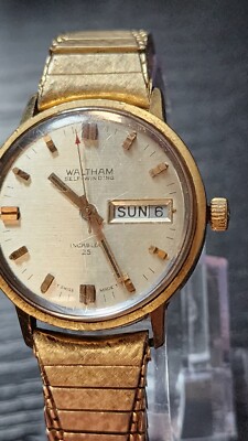 Vtg Waltham Incabloc 25 Jewels Selfwinding Mechanical Watch Day