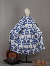 Uzbek ikat chapan,cotton kaftan cape,boho blue coat,ethnic abaya,cover kimono