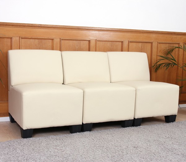 Modular 3-Sitzer Couch Sofa Lyon, Kunstleder Creme, Ohne Armlehnen-image