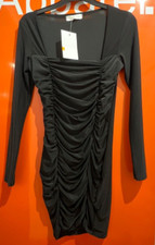 Femme Luxe Black Square Neck Ruched Bodycon Mini Dress, NEW,Size 6, SF/B39/12078