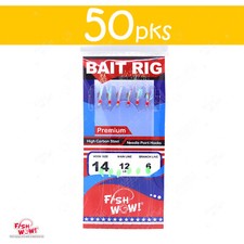 50pks Premium Sabiki Rig Size 14 Mylar rainbow skin Piscatore bait 6 Gold hooks