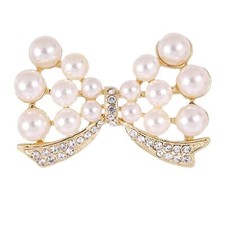 Crystal Pearl Bowknot Brooch Pins Rhinestone Floral Brooches for Party Dance