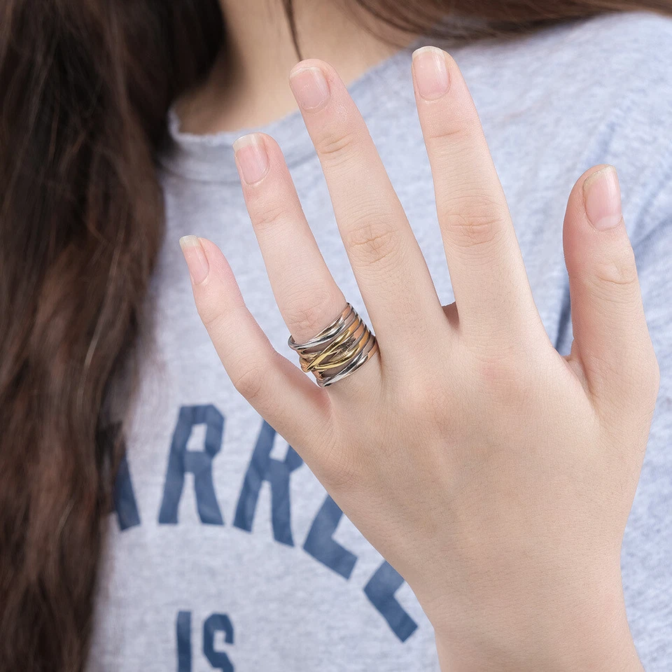 Anillo para mujer anillo de boda enchapado en oro anillo multicapa anillo para mujer Foto 2 de 4