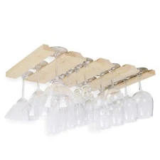 Wooden Wine Glass Holder Under Cabinet Stemware Rack for Home Kitchen Bar