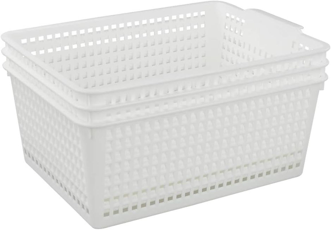 3-Pack Plastic Organizer Bins, Large Storage Basket Bins