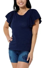 G by Giuliana Mixed Media Drama Sleeve Top Navy