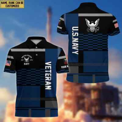 Custom name & rank US Navy Veteran Polo Shirt, Father's day Gift Shirt S-5XL
