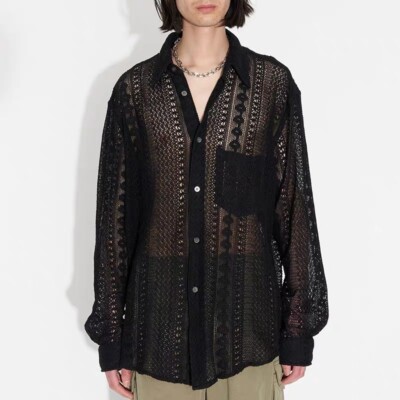 Black Lace Kiko Style Our Legacy Crochet Knit Top Long Sleeve Shirt Coat Unisex