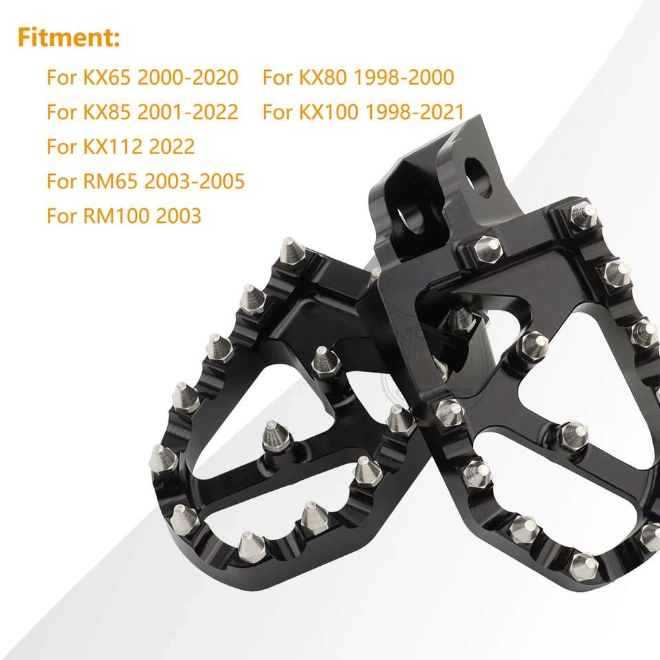 CNC Wide Footrests Foot Pegs Pedals For Kawasaki KX 65 80 85 KX100 112 RM100 65 - Image 2 of 4