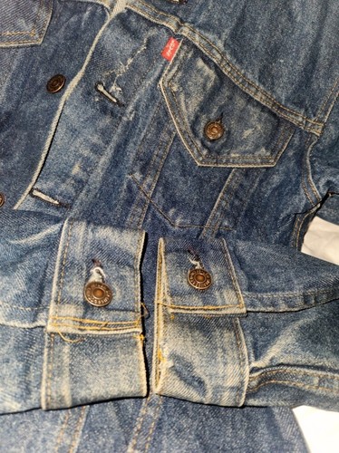 VTG LEVIS 38 Denim Jacket 2 Pocket Trucker USA 70505-0217 Natural Distressed - Picture 8 of 16