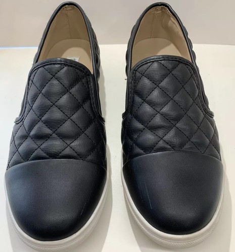 black leather quilted slip on sneakers