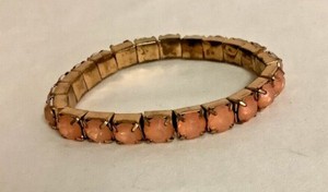 Authentic Costume Stretch Bracelet Gold Plated Jewelry Peach Rhinestone Accents