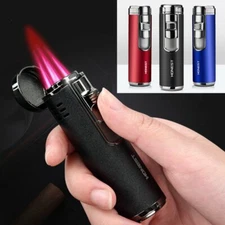 Cigar Lighter Torch Lighter Adjustable 4 Jet Flame Refillable Butane Gas Gift