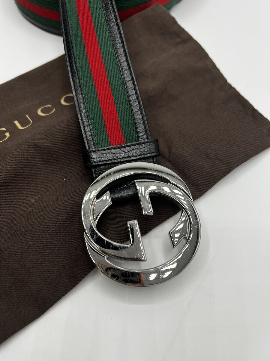 GUCCI Men Interlocking G Buckle, Red/Green Belt Sz 105/42