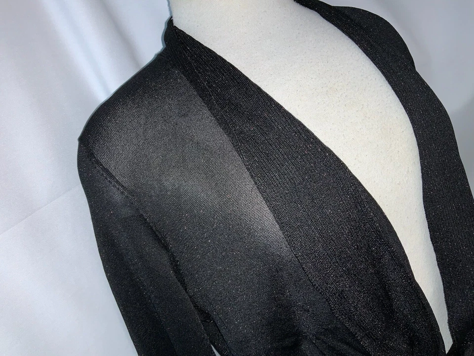 Etcetera Cardigan 毛衣 M 女式黑色粘胶金属带腰带 YGI K1-538 — 第 3/4 张图片