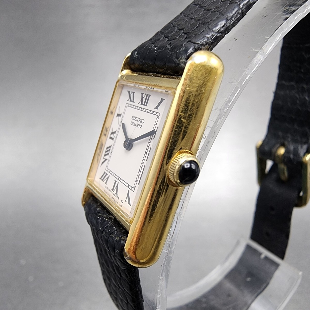 Seiko Tank Watch Women 18mm White Dial Gold Tone Rectangle