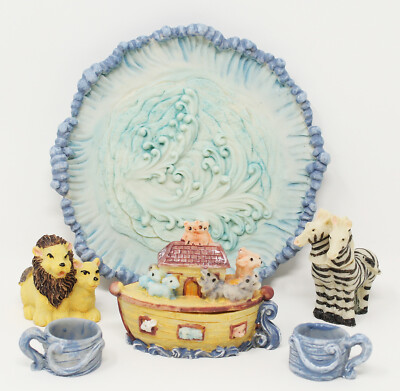Noahs Ark Mini Tea Set Poly Stone Resin Zebra Lions Great Western Trading 1994