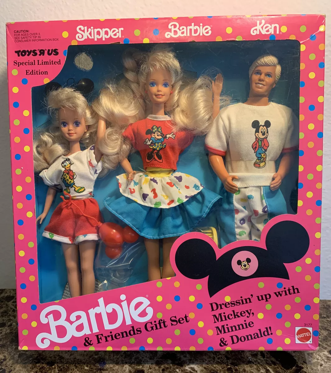 Barbie~Skipper~Ken Gift Set ~Mickey, Minnie,Donald 1991 Vintage NRFB~MINT