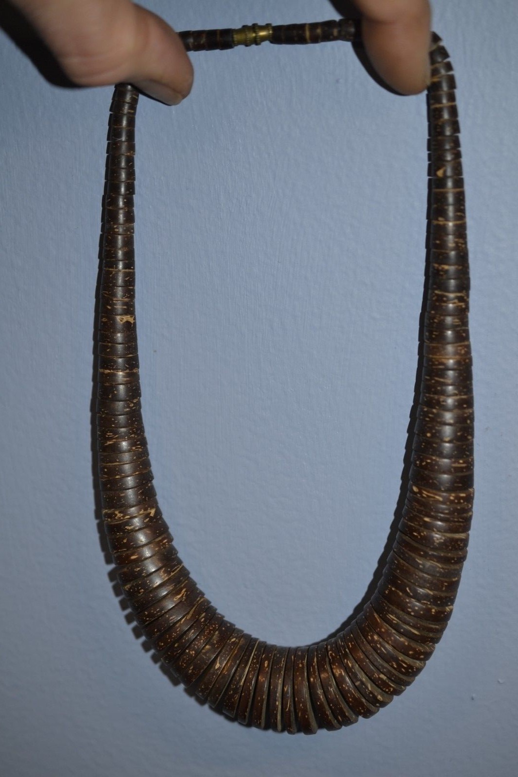 Vintage Wooden Necklace with Barrel Clasp 18 Inch Chain