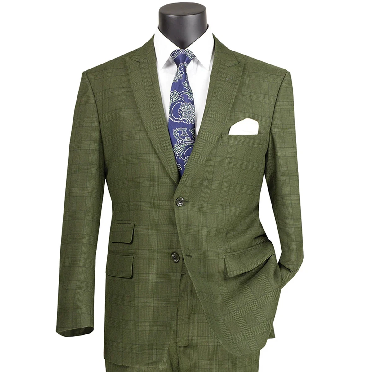 BIG TALL Men s Olive 2 Button Glen Plaid Modern Fit Business Suit NWT