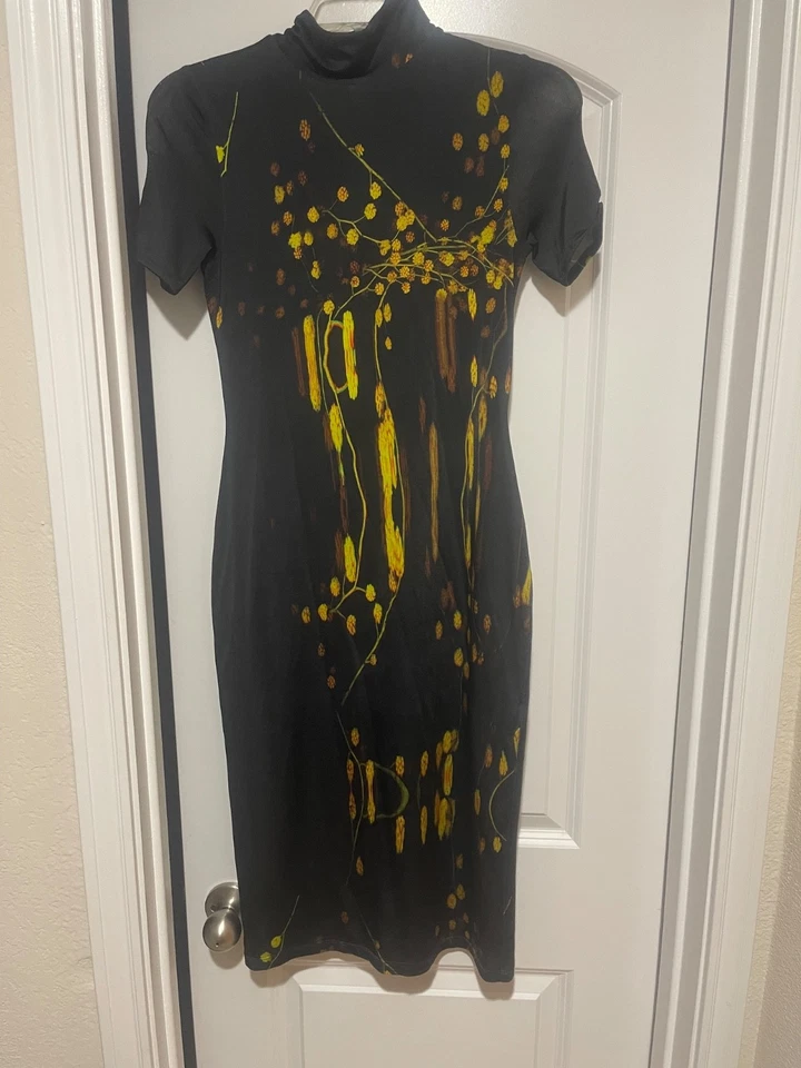 Vestido midi Prabal Gurung manga corta cuello alto bloques de colores negro talla S $1095 Foto 3 de 4