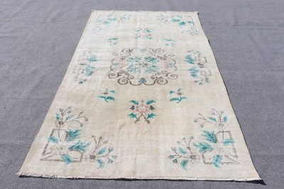 Turkish Large Rug 5,1x8,2 ft (155x250 cm), Vintage White Moroccan Wool Rug