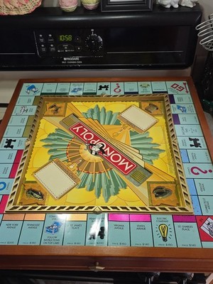 Monopoly Premier 70th Anniversary Deluxe Wood Cabinet Drawers Gold Edition
