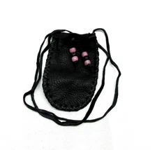 Native American Black Leather Pouch, Cherokee Made,  COA  " #750