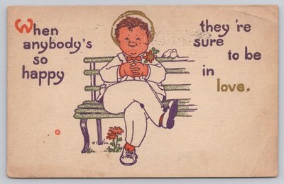 Suited Men In Love Bench Love Doves When anybody's (sic) so happy 1914 Postcard