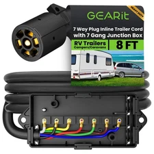 GEARit 8-16ft Trailer Cord 7 Way Plug Inline Junction Box Wiring Harness Kit