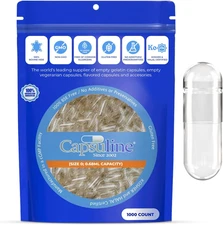 Capsuline Size 0 Empty Gelatin Capsules, Clear - 1000 Count | Gluten Free, Koshe
