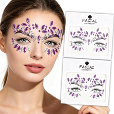Purple Face Gems, Flower Rhinestone Face Stickers, Colorful Acrylic Face Jewels