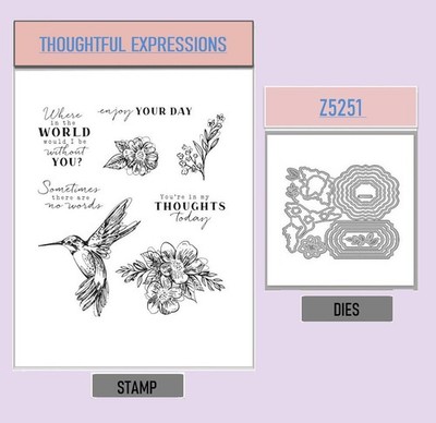 THOUGHTFUL EXPRESSIONS Metal Cutting Dies & Clear Stamps Scrapbook DIY Card Hand