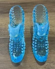 Vintage Fenton Blue Opalescent Hobnail Cat Head Slipper Shoes