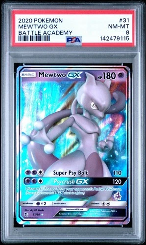 Pokémon Mewtwo GX 31/68 2020 Battle Academy Sun & Moon PSA 8