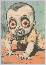 Creepy Baby with Bloodshot Eyes and Pacifier New 2025 Image Card 4x6 Blank Back