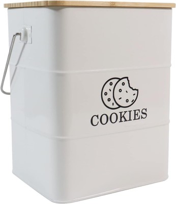 Cookie Jars, White Storage Container, Metal Biscuit Tin Square-White 