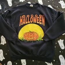 Vintage Halloween Sweatshirt 90s Tultex Cotton Jack O Lantern Pumpkin Creepy