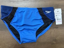New Mens Speedo Swim Brief Size 32 Cerulean Blue Black Colorblock UPF 50 