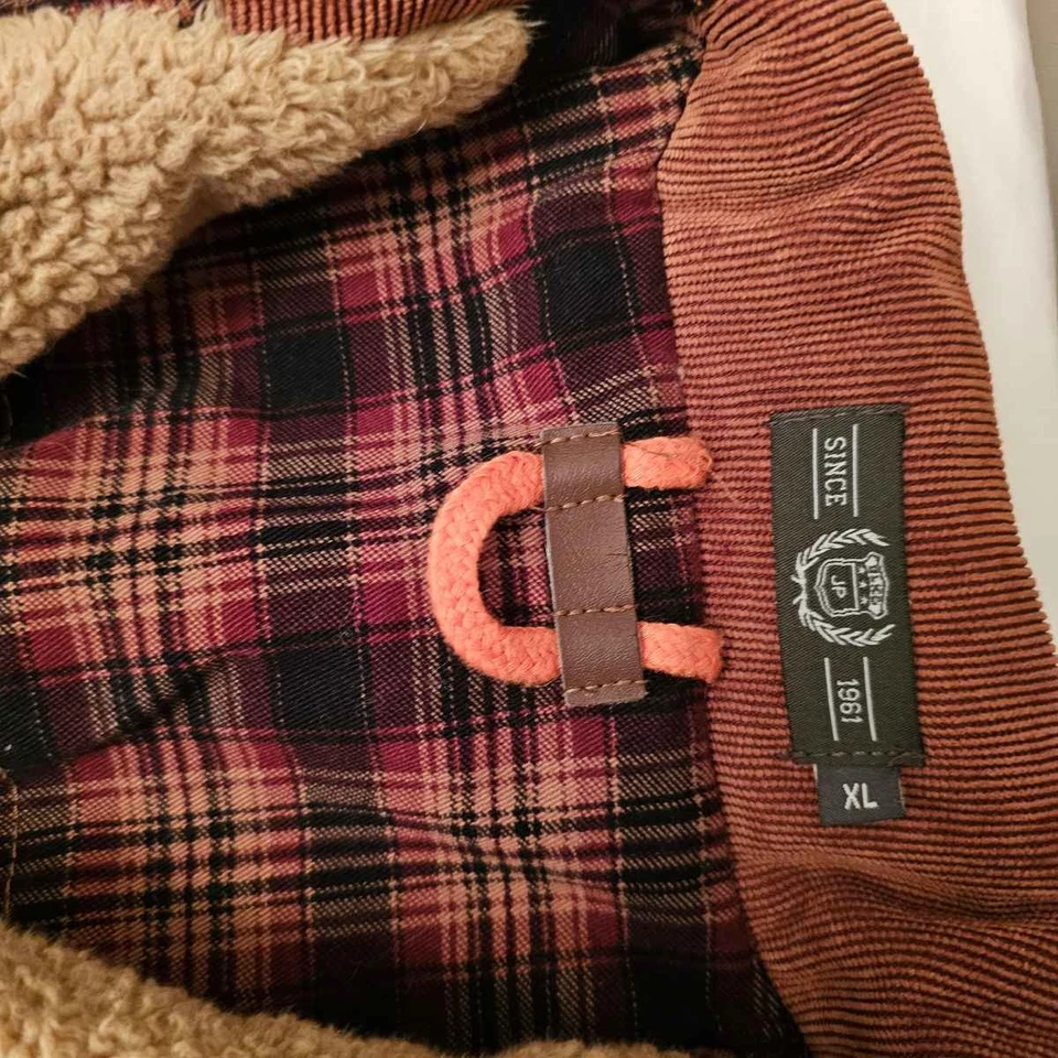 Chaqueta de pana forrada Sherpa de franela a cuadros roja XL para hombre cálida Foto 2 de 4