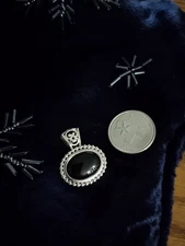 Sterling Silver Onyx Southwest Style Slide Pendant.  Marked 925 NV. 