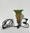 VTG Tiffany Style Lamp Amber Green Glass Trumpet Lily Light Hummingbird *WORKS*