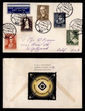 DR WHO 1947 NETHERLANDS SPECIAL SEAL HAARLEM AIRMAIL TO USA R24796