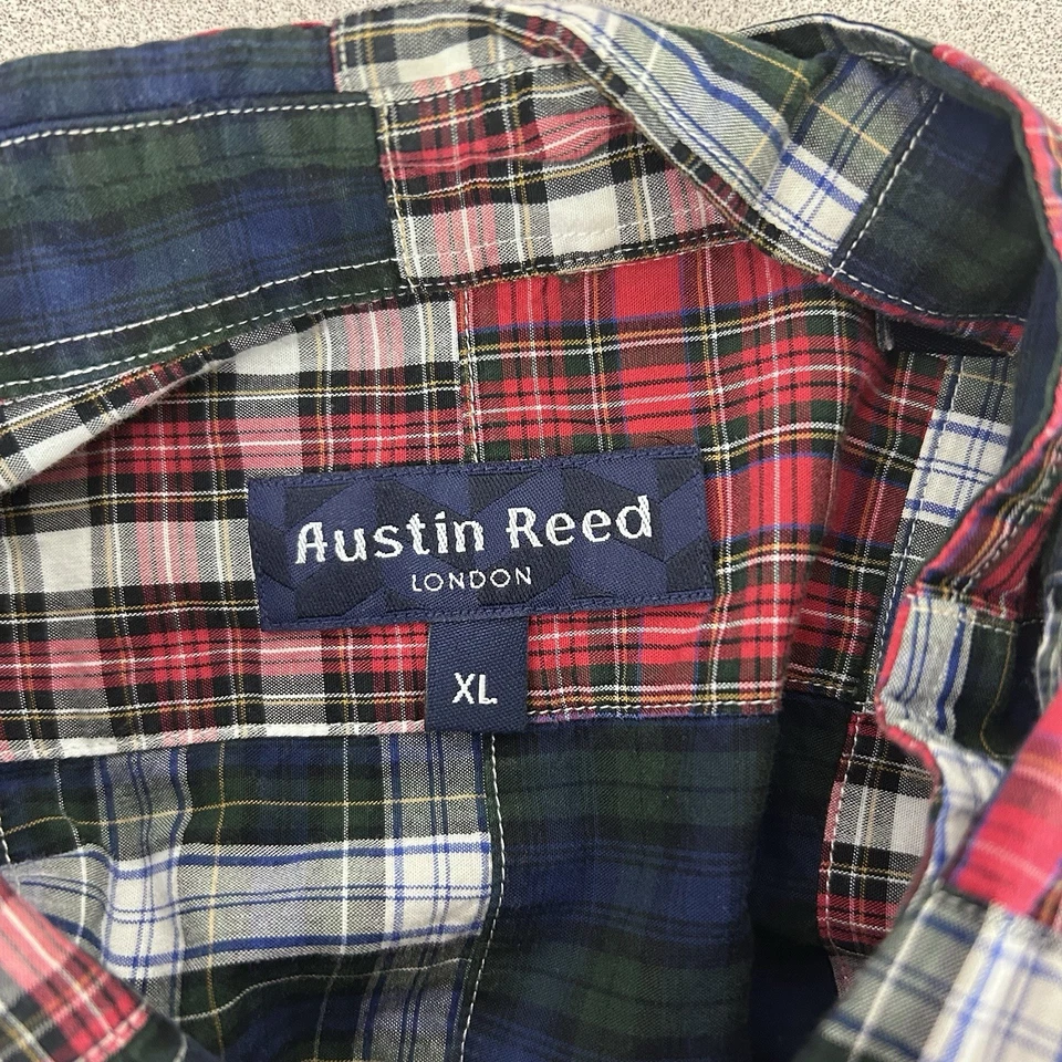 AUSTIN REED Long Sleeve Shirt Patchwork Plaid Button Down XL Red Blue White VTG - Image 3 of 4