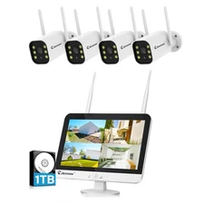 Wireless Security Camera System with Monitor Outdoor 4 WiFi Cameras Home LCD NVR