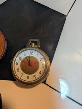 AS-IS Route US 66 Pocket Watch 49mm Gold Tone with Chain New Battery 13"