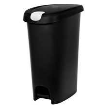 Kitchen Trash Can, 12 Gallon Plastic Slim Step Garbage Bin with Locking Foot Ped
